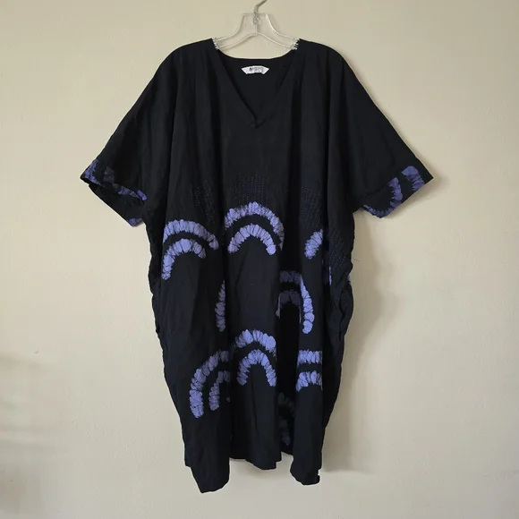 MARKET PLACE Hand Work Of India  Black and Purple Women's Tunnic One Size Cotton - Picture 2 of 9